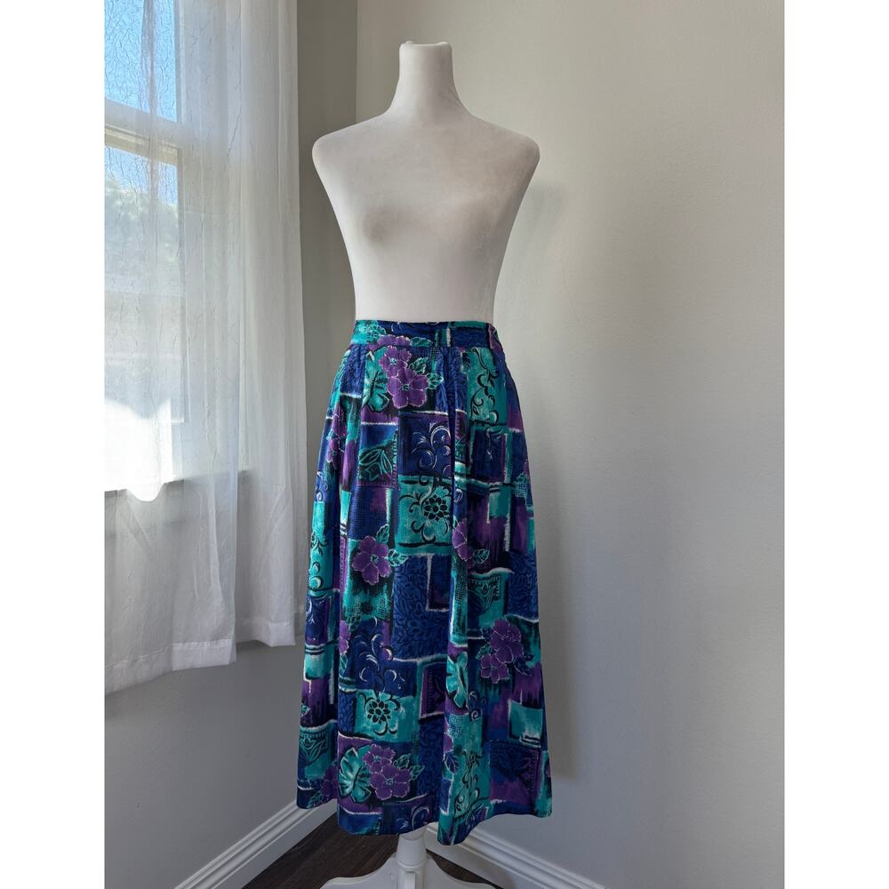 Vintage ‘90s Jessica Scott Purple, Blue & Teal Floral Print Midi Skirt